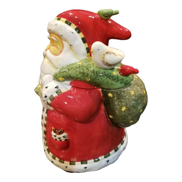Vintage Gibson 2003 Christmas Santa & Friends Cookie Jar Holiday Decor Red Birds - Picture 2 of 10